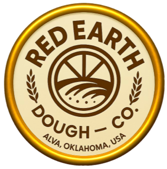 Red Earth Dough Co logo representing frozen pizza crust manufacturing and pizza production demo day events in Alva Oklahoma